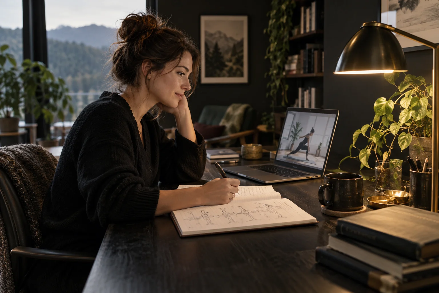 Illustrative adult studying independently at home